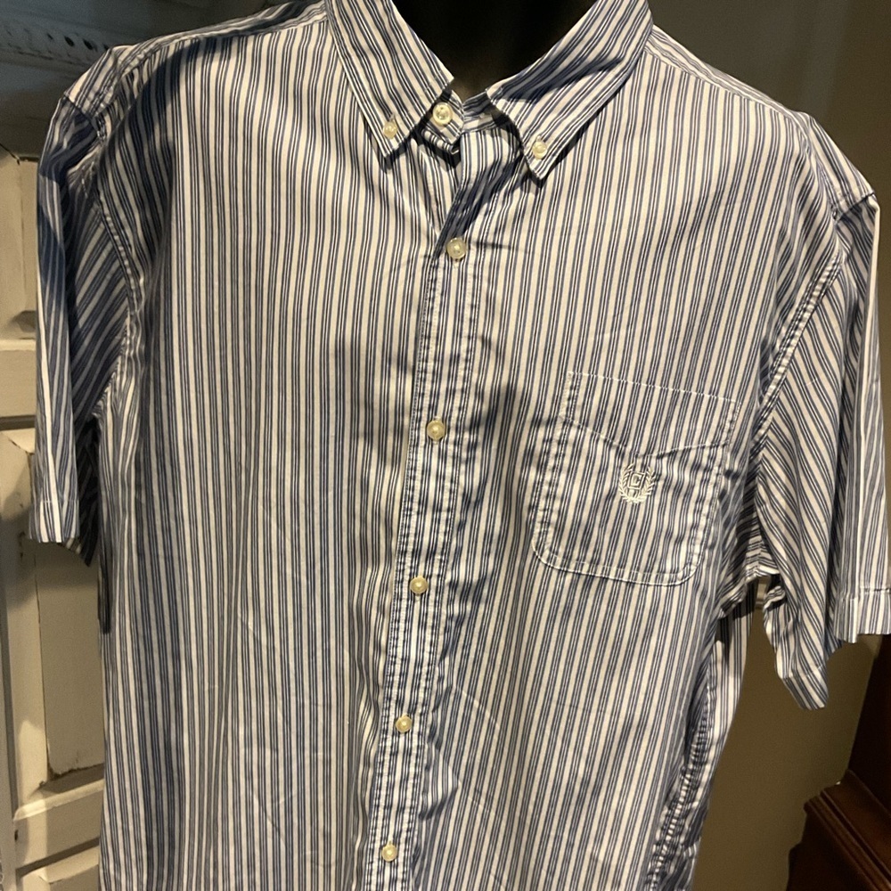 Chaps Blue Pin Stripes Button Up Polo Size XXL